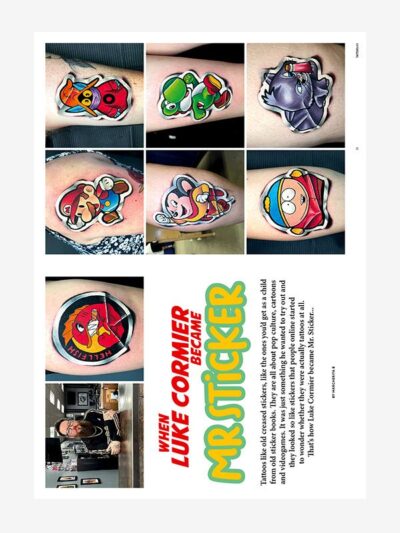 Mr Stiker: Tattoos like old creased stickers, Tattoo Life Magazine 137