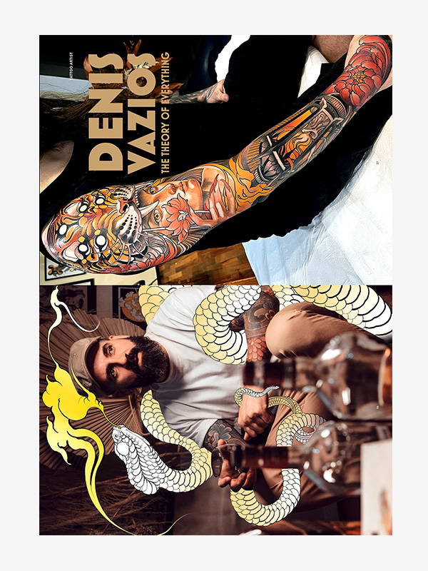 Inspirations from Art Nouveau and oriental prints in the tattoos by Denis Vazios